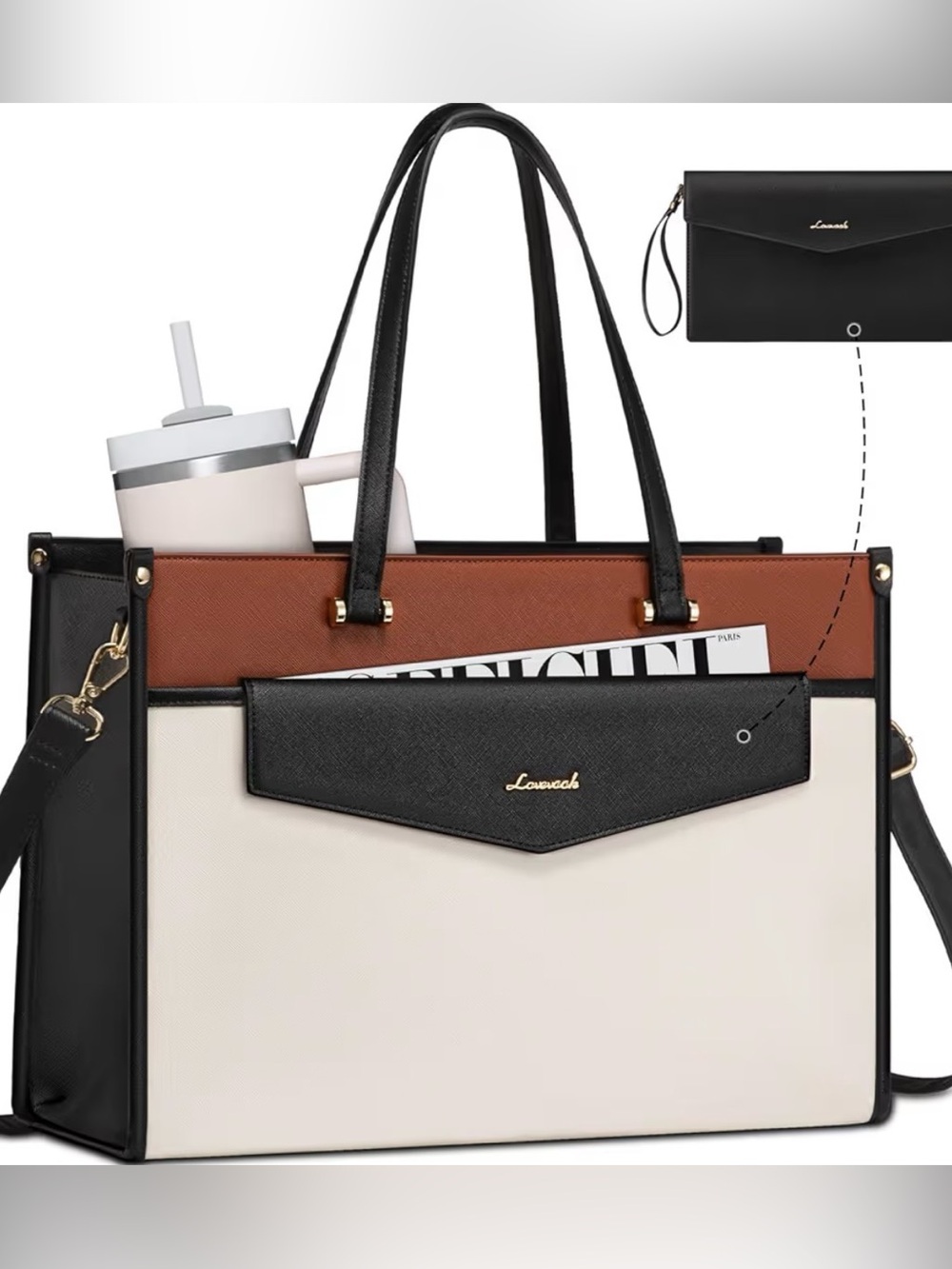 LOVEVOOK Laptop Bag Tote Purse 2-in-1 Professional Work Teacher 15.6” Leather